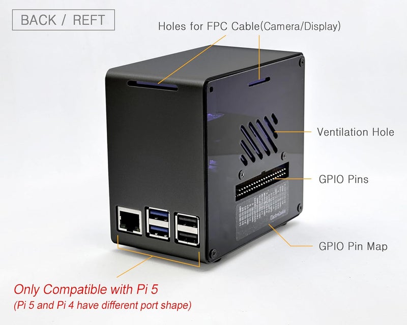 ElectroCookie Raspberry Pi 5 Case, Aluminum Mini Tower Case with Cooling Fan and Color Changing Ambient Light (Black) - Image 4